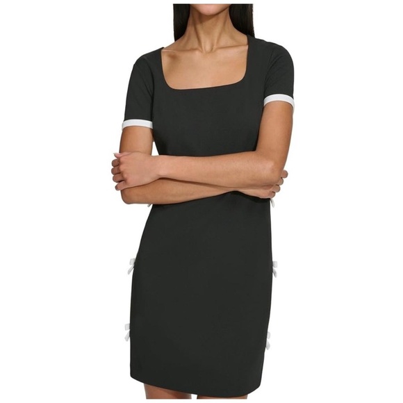 KARL LAGERFELD Women's Shift Mini Dress Size 6 Square Neck Bow Professional - Picture 5 of 11